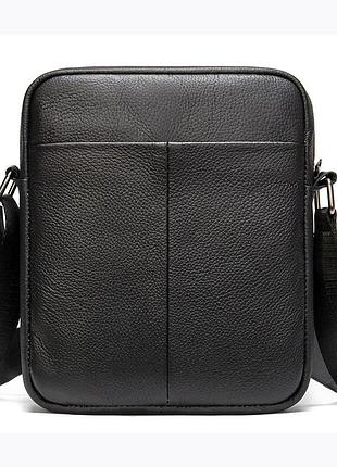 Мужская кожаная сумка мессенджер компактная черная из натуральной кожи флотар