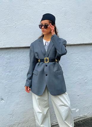 Фірмовий брендовий класичний вовняний вовна сірий піджак жакет блейзер оверсайз подовжений