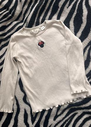 Нарядний білий реглан лонгслів рубчик minnie disney h&m