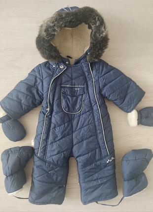 Зимовий комбінезон трансформер на натуральній овчині 74 розміру фірми evolution