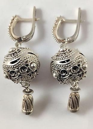 Великі срібні сережки-підвіски. 925 проба.