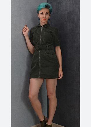 Платье мини вельветовая, темно-зеленый размер 46