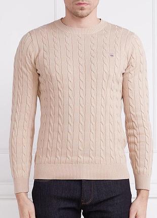 Базовий светр gant cable knit premium cotton crew neck sweater beige