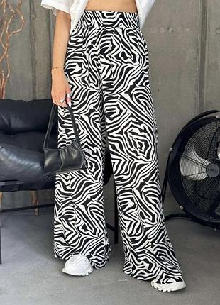 Якісні довгі базові жіночі штани брюки палаццо легкі чорно білі f&f 18