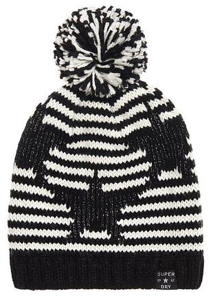 Шапка superdry 🇳🇱original женская тёплая шапочка с бумбоном