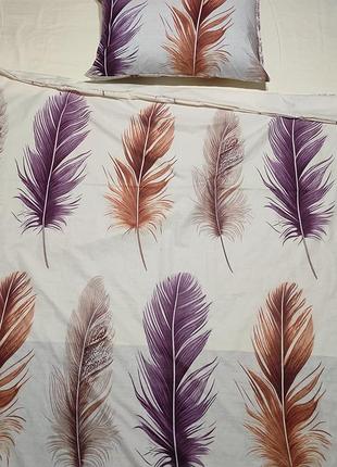 Постельные комплекты из бязи - перья с светло-бежевым, есть все размеры