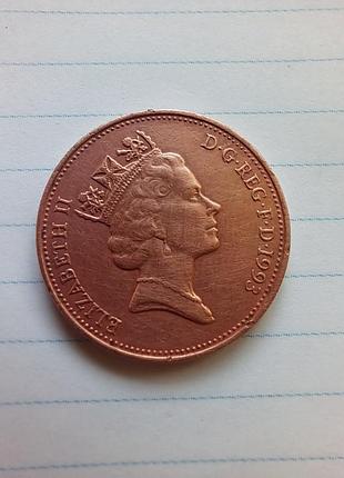 Колекційна монета пишнобритання 2 пенси 1993 рік