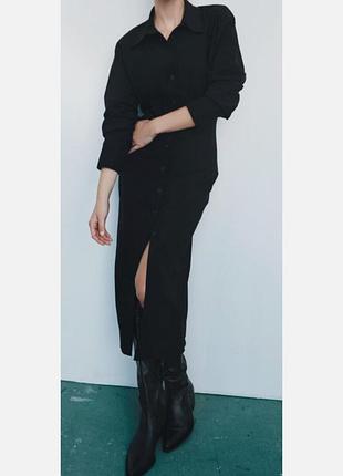 Чорна класична міді сукня плаття з талією вирізом і коміром zara