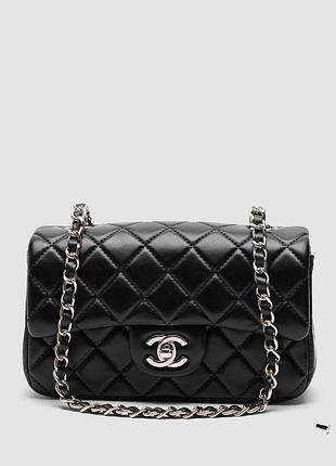 Сумка шанель classic 1.55 small single flap in black/silver