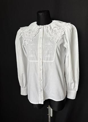 Hammerschmidt винтаж белая блуза с кружевным воротником баварская романтическая блузка 80е 90е хлопок вышивка
