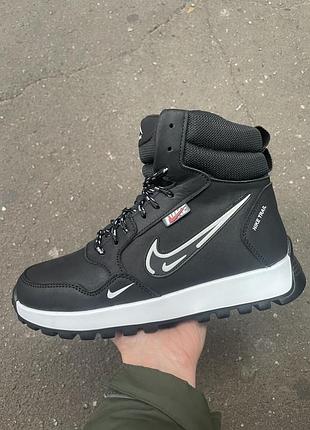 Підліткові шкіряні черевики зимові nike black white