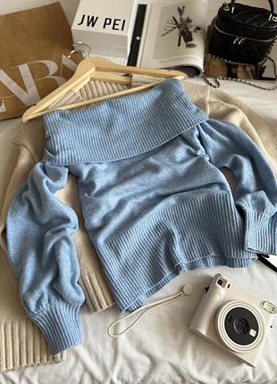 Теплый шерстяной на плечи свитер небесно голубого цвета river island размер s s m m