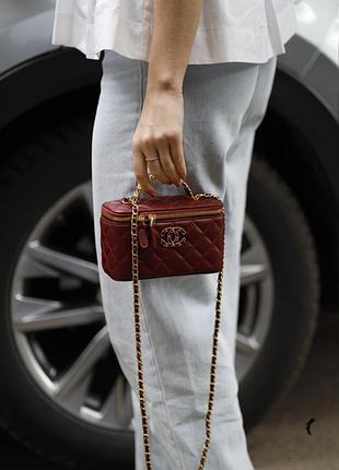 Сумка шанель classic burgundy lambskin pearl crush vanity bag gold