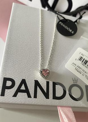 Оригинальное ожерелье колье сердце розовое с камнями подвеска оригинал пандора pandora