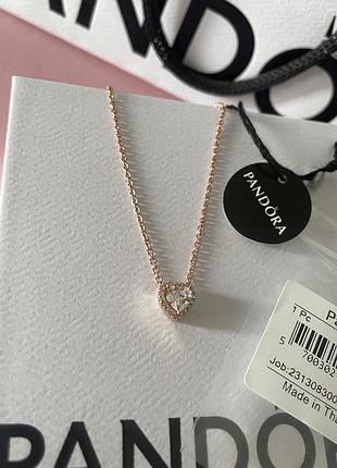 Оригинальное ожерелье колье сердце розовое с камнями подвеска оригинал пандора pandora