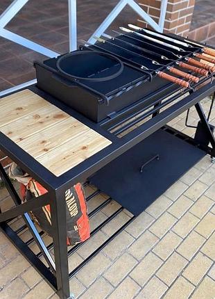 Мангал кований зі столиками та знімною жарівнею на коліщатках goodsmetall м35
