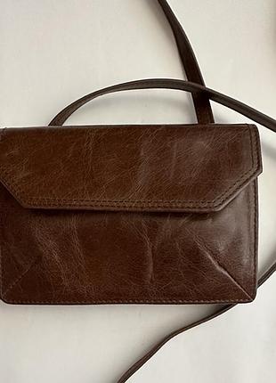 Сумка-кошелек из натуральной кожи,коричневая,15*11*5 см