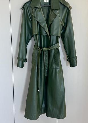 Довгий тренч з еко шкіри bocharova колір зелений
