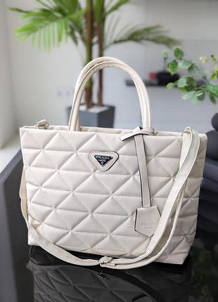 Большая женская сумочка prada нейлон молочный е
