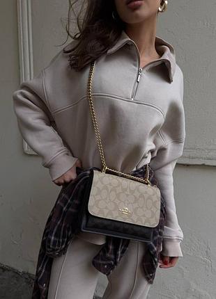 Coach mini klare crossbody in signature canvas beige/black [оригинальная брендированная коробка] 22x15x9