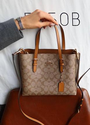 Coach mollie tote bag in signature canvas brown/beige [оригинальная магнитная брендированная коробка] 24х20х9