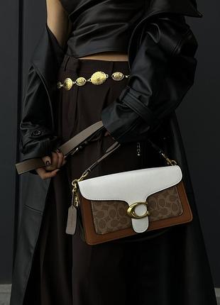 Coach tabby shoulder bag signature canvas white/brown [крафтовая брендированная коробка] 26x14x7