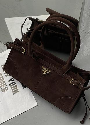 Сумка prada medium suede tote bag шоколад є