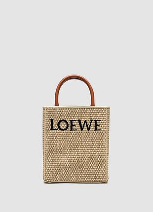 💎 loewe leather-trimmed raffia mini tote bag 17 х 20 х 6 см
