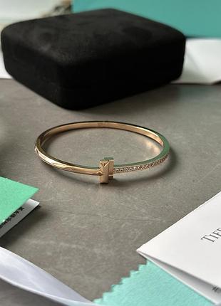 👑 tiffany t t1 narrow diamond hinged bangle yellow gold 18k one size