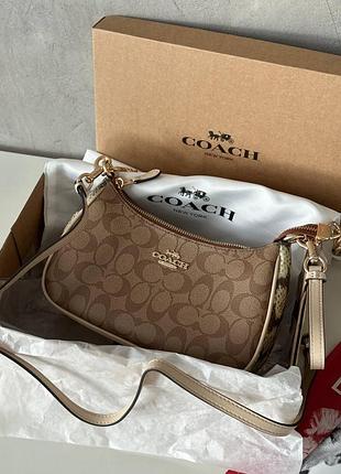 Coach teri shoulder bag in signature canvas brown/beige