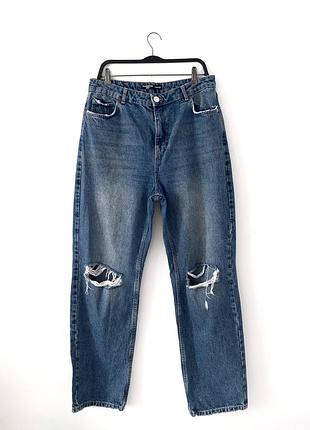 Синие прямые джинсы с рваными коленями george