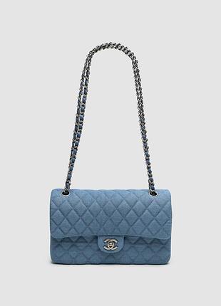 💎 chanel classic 2.55 small single flap denim/silver 25 х 15 х 6 см