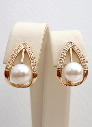 Золотые серьги 585 пробы с жемчужинами 3,22 г. (арт. 60088)