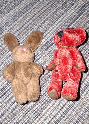Мягкие игрушки мишки и зайчика, миниатюры. игрушки для кукол