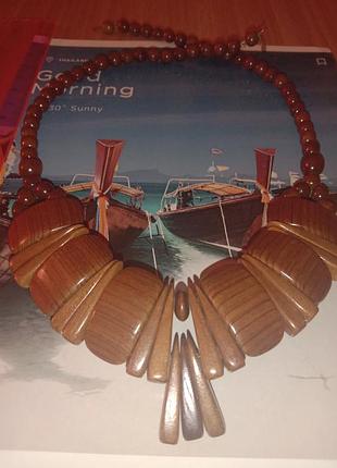 Ошатне ніжне кольє намисто буси вінтажне жіноче з натурального дерева коричневе