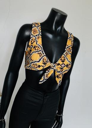 Яркий укороченный топ-бралетт женский in the style желтый с принтом, размер 12