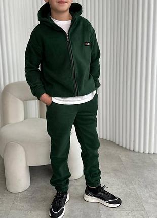 Теплий флісовий костюм дитячий для дівчинки з двостороннього флісу полар 122-164 зелений