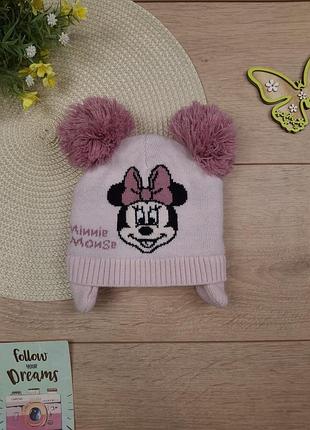 Дитяча в'язана тепла зимова шапочка 3-6 міс disney мінні шапка для дівчинки дісней
