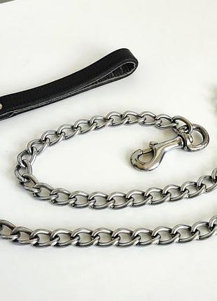 Поводок цепь металл хром кожа для собак крупных пород - trixie 120 см