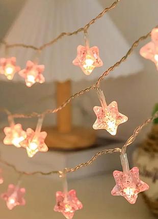 Новорічна гірлянда на батарейках рожеві зірки 1.5 м