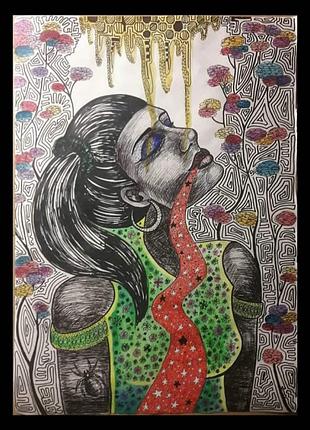 Картина графика а2 ручной работы рисунок на бумаге готика