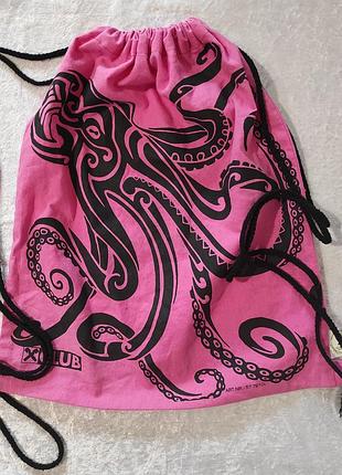Мешок-рюкзак-сумка хлопковый для обуви с принтом осьминога и надписью xclub.
