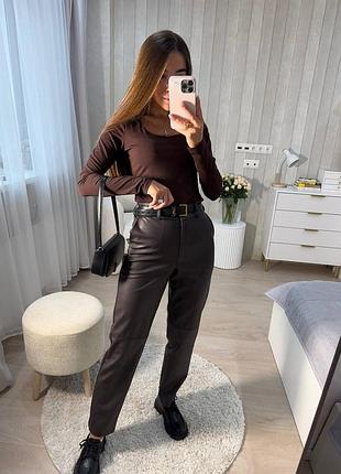Женские брюки эко кожа на флисе