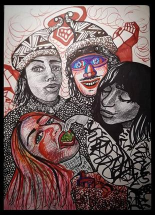 Картина абстракция а3 графити люди