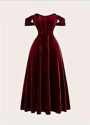 Элегантное платье с открытыми плечами, бархатное платье, карнавальный костюм, вечернее платье, готическое платье, платье, бордовое платье, готическое платье, готическое платье