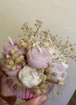 Міні букет із соєвих свічок у гіпсовому кашпо