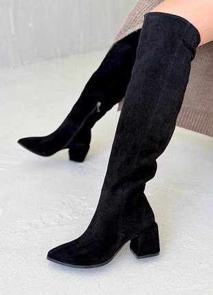 Высокие сапоги с острым носком на удобном каблуке