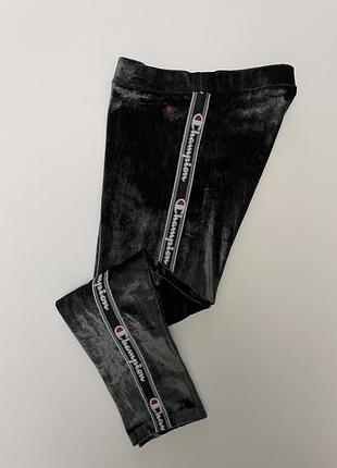 Champion леггинсы женские велюровая ткань с лампадами серо-зеленого цвета, размер s