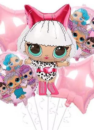 Набор воздушных шариков кукла лолл с бантиком