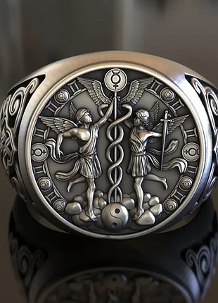 Кольцо с двумя ангельскими узорами, религиозное кольцо,